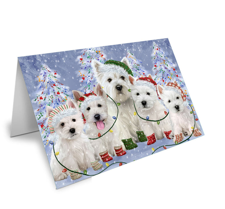 Christmas Lights and West Highland Terrier Dogs Handmade Artwork Assorted Pets Greeting Cards and Note Cards with Envelopes for All Occasions and Holiday Seasons