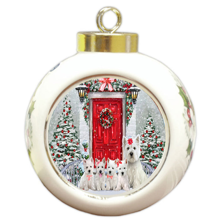 Christmas Holiday Welcome West Highland Terrier Dogs Round Ball Christmas Ornament Pet Decorative Hanging Ornaments for Christmas X-mas Tree Decorations - 3" Round Ceramic Ornament