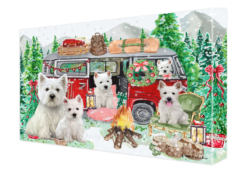 Christmas Time Camping with West Highland Terrier Dogs Canvas Wall Art - Premium Quality Ready to Hang Room Decor Wall Art Canvas - Unique Animal Printed Digital Painting for Decoration