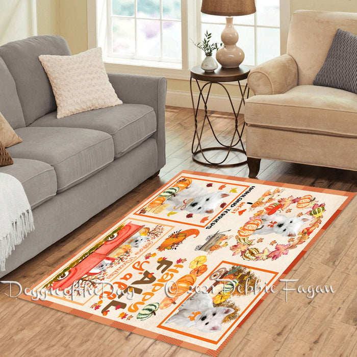 Happy Fall Y'all Pumpkin West Highland Terrier Dogs Polyester Living Room Carpet Area Rug ARUG67223