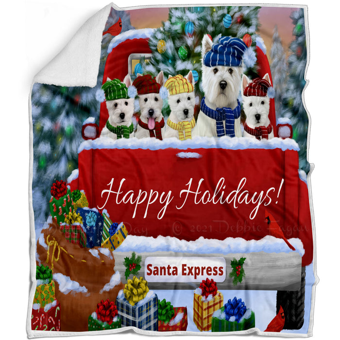 Christmas Red Truck Travlin Home for the Holidays West Highland Terrier Dogs Blanket - Lightweight Soft Cozy and Durable Bed Blanket - Animal Theme Fuzzy Blanket for Sofa Couch