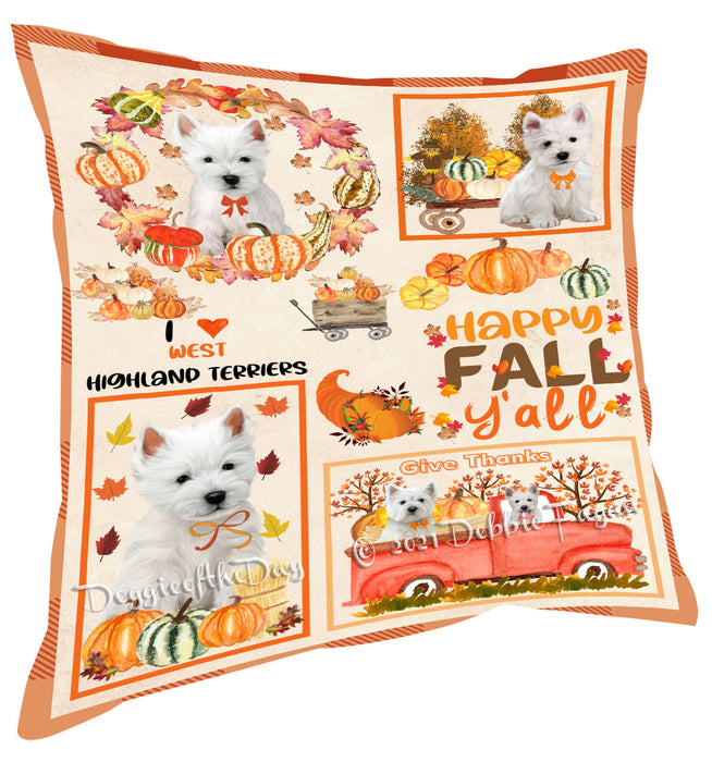 Happy Fall Y'all Pumpkin West Highland Terrier Dogs Pillow with Top Quality High-Resolution Images - Ultra Soft Pet Pillows for Sleeping - Reversible & Comfort - Ideal Gift for Dog Lover - Cushion for Sofa Couch Bed - 100% Polyester