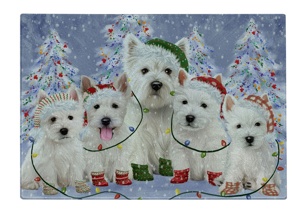 Christmas Lights and West Highland Terrier Dogs Cutting Board - For Kitchen - Scratch & Stain Resistant - Designed To Stay In Place - Easy To Clean By Hand - Perfect for Chopping Meats, Vegetables