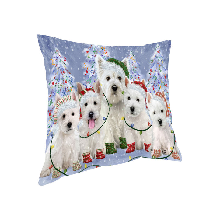 Christmas Lights and West Highland Terrier Dogs Pillow with Top Quality High-Resolution Images - Ultra Soft Pet Pillows for Sleeping - Reversible & Comfort - Ideal Gift for Dog Lover - Cushion for Sofa Couch Bed - 100% Polyester