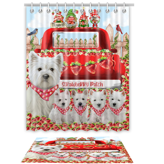 West Highland Terrier Shower Curtain & Bath Mat Set, Custom, Explore a Variety of Designs, Personalized, Curtains with hooks and Rug Bathroom Decor, Halloween Gift for Dog Lovers