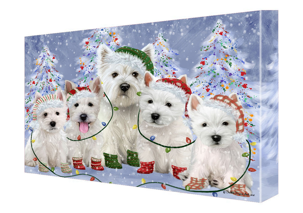 Christmas Lights and West Highland Terrier Dogs Canvas Wall Art - Premium Quality Ready to Hang Room Decor Wall Art Canvas - Unique Animal Printed Digital Painting for Decoration