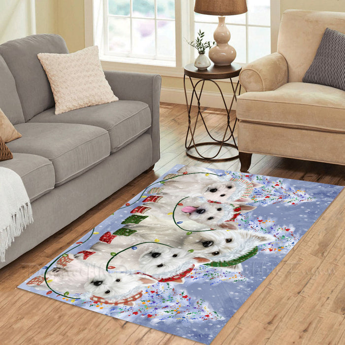 Christmas Lights and West Highland Terrier Dogs Area Rug - Ultra Soft Cute Pet Printed Unique Style Floor Living Room Carpet Decorative Rug for Indoor Gift for Pet Lovers