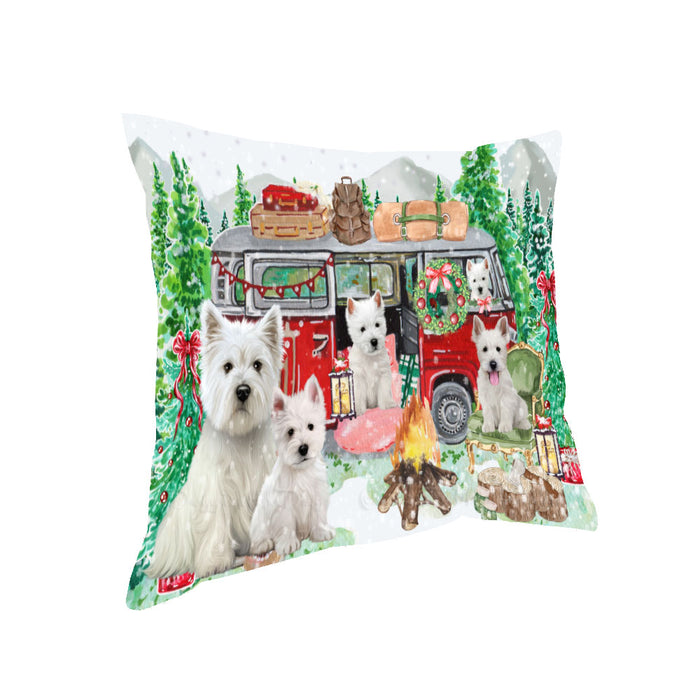 Christmas Time Camping with West Highland Terrier Dogs Pillow with Top Quality High-Resolution Images - Ultra Soft Pet Pillows for Sleeping - Reversible & Comfort - Ideal Gift for Dog Lover - Cushion for Sofa Couch Bed - 100% Polyester