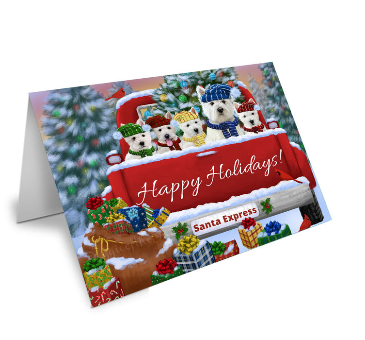 Christmas Red Truck Travlin Home for the Holidays West Highland Terrier Dogs Handmade Artwork Assorted Pets Greeting Cards and Note Cards with Envelopes for All Occasions and Holiday Seasons
