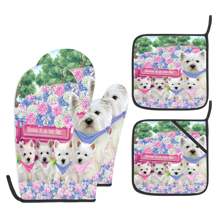 West Highland Terrier Oven Mitts and Pot Holder Set, Kitchen Gloves for Cooking with Potholders, Explore a Variety of Designs, Personalized, Custom, Dog Moms Gift