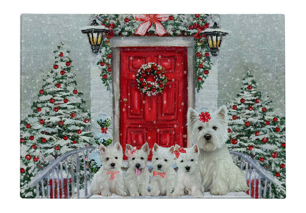 Christmas Holiday Welcome West Highland Terrier Dogs Cutting Board - For Kitchen - Scratch & Stain Resistant - Designed To Stay In Place - Easy To Clean By Hand - Perfect for Chopping Meats, Vegetables
