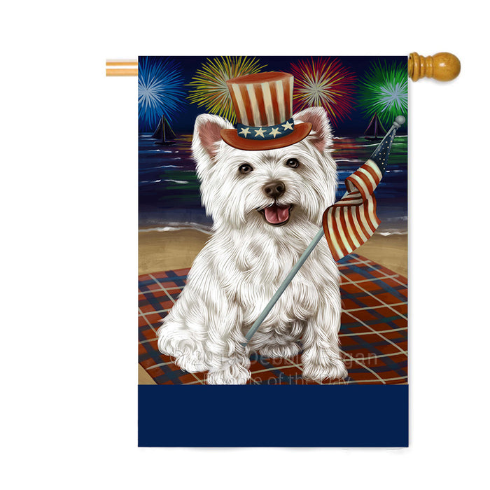 Personalized 4th of July Firework West Highland Terrier Dog Custom House Flag FLG-DOTD-A58211