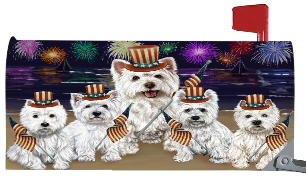 4th of July Independence Day West Highland Terrier Dogs Magnetic Mailbox Cover Both Sides Pet Theme Printed Decorative Letter Box Wrap Case Postbox Thick Magnetic Vinyl Material