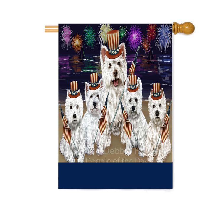 Personalized 4th of July Firework West Highland Terrier Dogs Custom House Flag FLG-DOTD-A58212