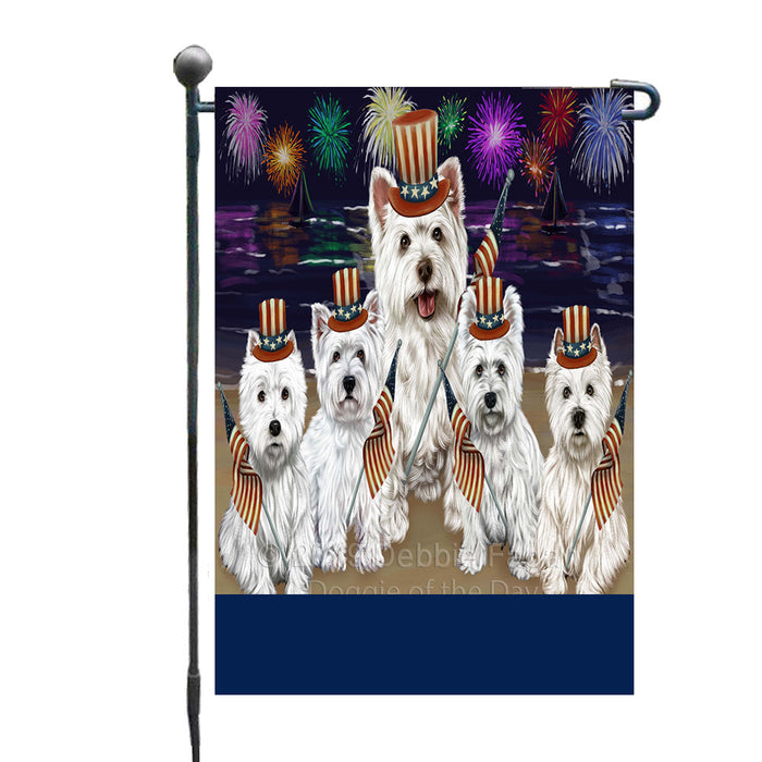 Personalized 4th of July Firework West Highland Terrier Dogs Custom Garden Flags GFLG-DOTD-A58156