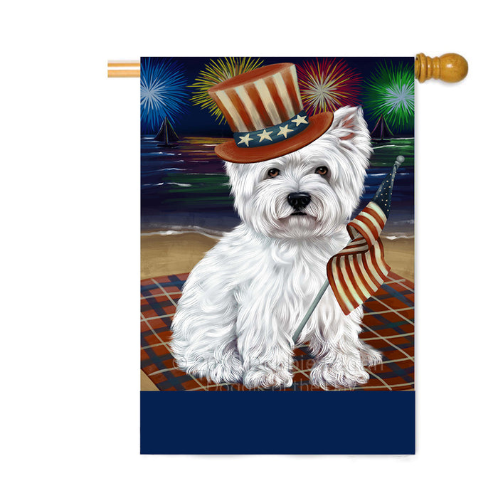 Personalized 4th of July Firework West Highland Terrier Dog Custom House Flag FLG-DOTD-A58213