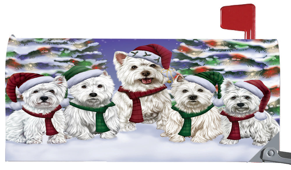 Magnetic Mailbox Cover West Highland Terriers Dog Christmas Family Portrait in Holiday Scenic Background MBC48265