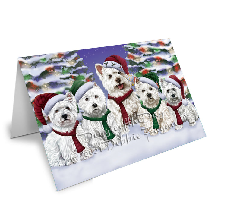 Christmas Family Portrait West Highland Terrier Dog Handmade Artwork Assorted Pets Greeting Cards and Note Cards with Envelopes for All Occasions and Holiday Seasons