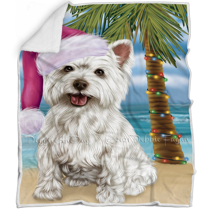 Summertime Happy Holidays Christmas West Highland Terriers Dog on Tropical Island Beach Blanket
