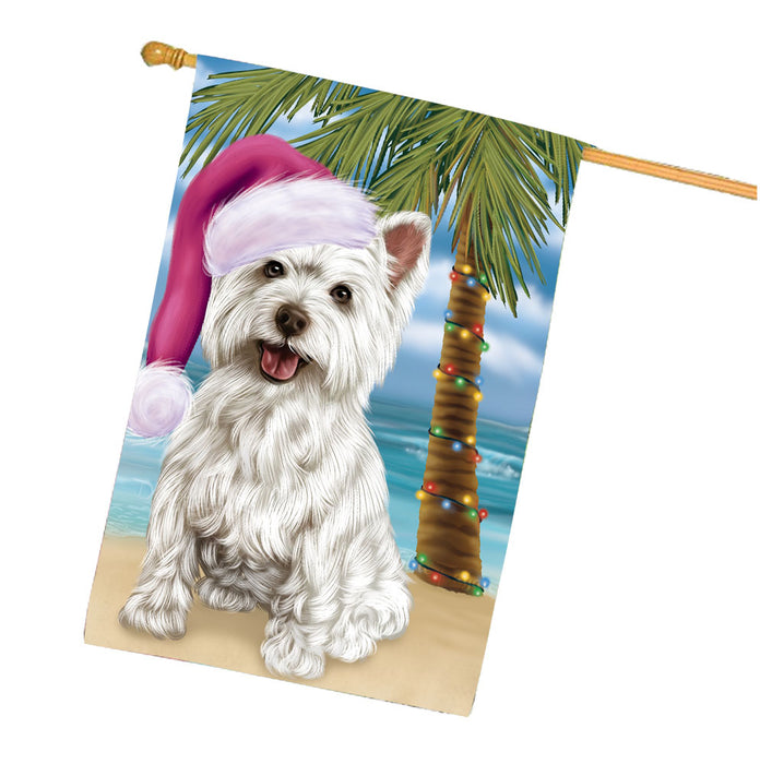 Christmas Summertime Beach West Highland Terrier Dog House Flag Outdoor Decorative Double Sided Pet Portrait Weather Resistant Premium Quality Animal Printed Home Decorative Flags 100% Polyester FLG68808