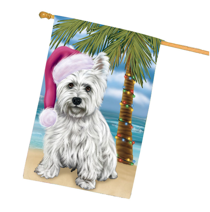 Christmas Summertime Beach West Highland Terrier Dog House Flag Outdoor Decorative Double Sided Pet Portrait Weather Resistant Premium Quality Animal Printed Home Decorative Flags 100% Polyester FLG68809