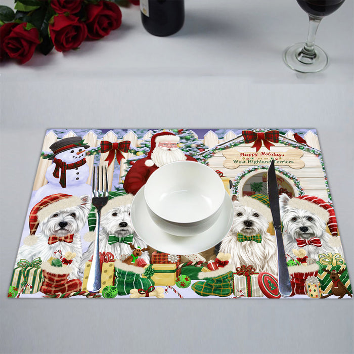 Happy Holidays Christmas West Highland Terrier Dogs House Gathering Placemat