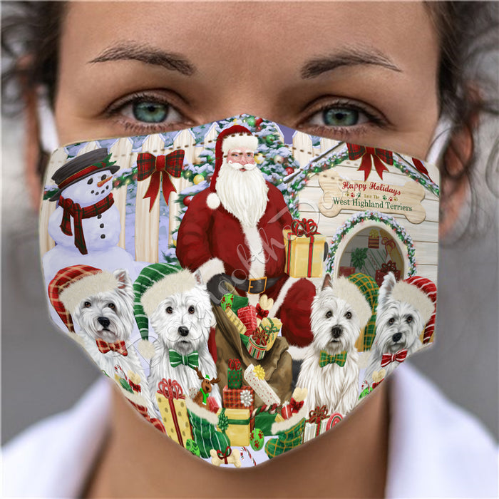Happy Holidays Christmas West Highland Terrier Dogs House Gathering Face Mask FM48294