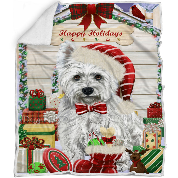 Happy Holidays Christmas West Highland Terrier Dog House with Presents Blanket BLNKT80571