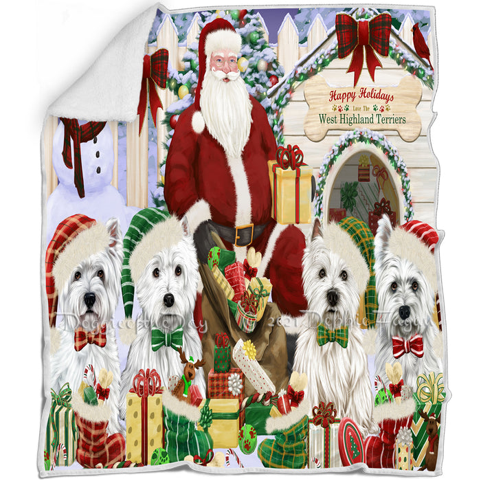 Happy Holidays Christmas West Highland Terriers Dog House Gathering Blanket BLNKT80013