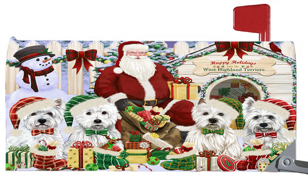 Happy Holidays Christmas West Highland Terrier Dogs House Gathering 6.5 x 19 Inches Magnetic Mailbox Cover Post Box Cover Wraps Garden Yard Décor MBC48856