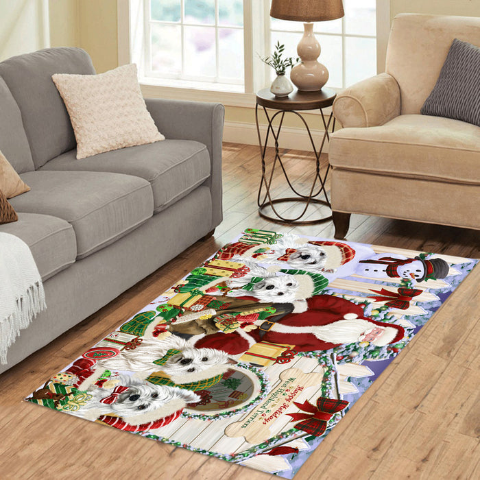 Happy Holidays Christma West Highland Terrier Dogs House Gathering Area Rug