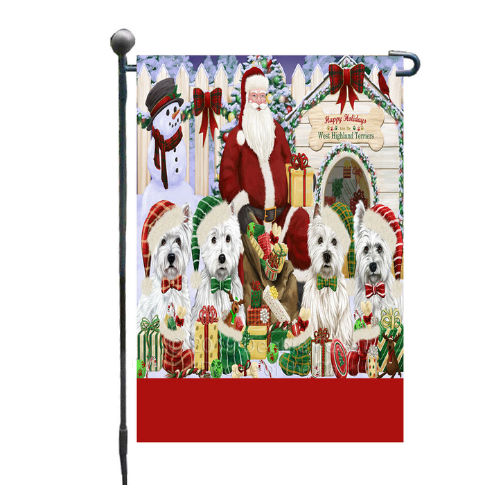 Personalized Happy Holidays Christmas West Highland Terrier Dogs House Gathering Custom Garden Flags GFLG-DOTD-A58567