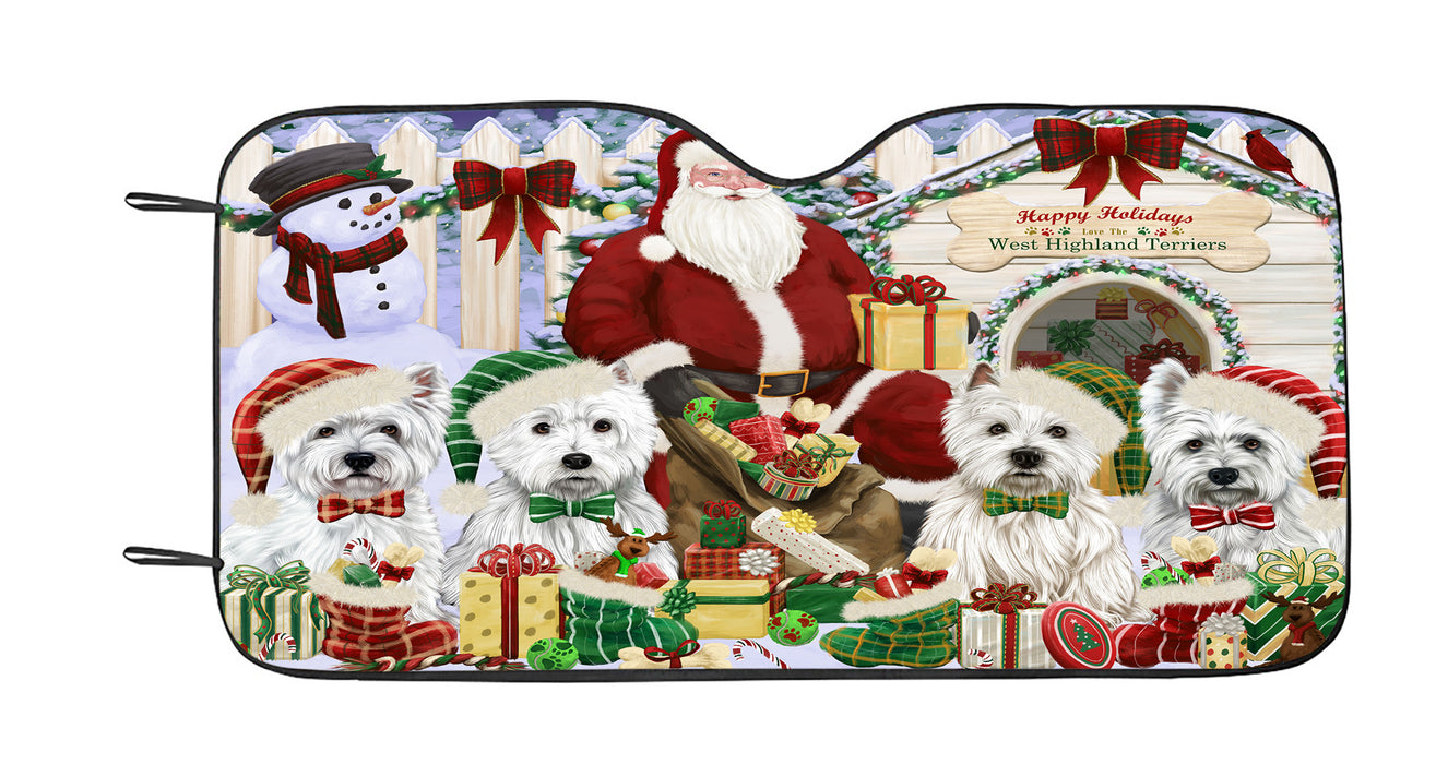 Happy Holidays Christmas West Highland Terrier Dogs House Gathering Car Sun Shade