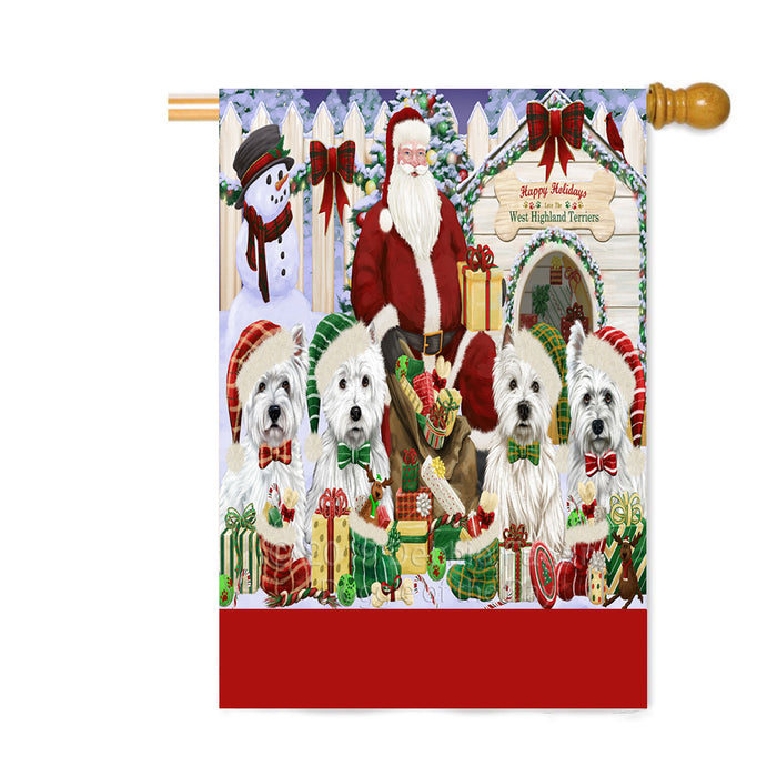 Personalized Happy Holidays Christmas West Highland Terrier Dogs House Gathering Custom House Flag FLG-DOTD-A58623