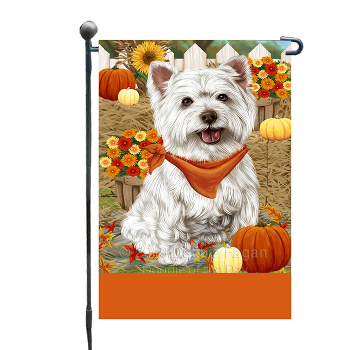 Personalized Fall Autumn Greeting West Highland Terrier Dog with Pumpkins Custom Garden Flags GFLG-DOTD-A62095