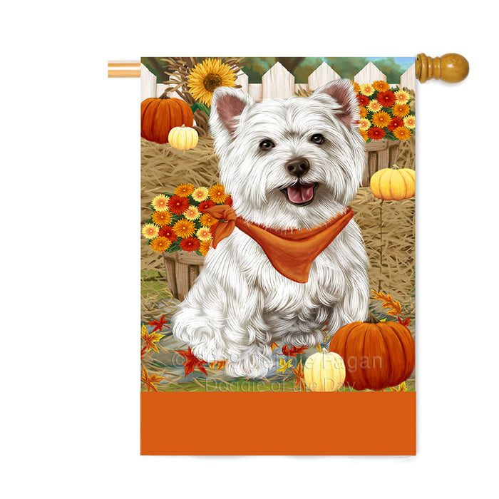Personalized Fall Autumn Greeting West Highland Terrier Dog with Pumpkins Custom House Flag FLG-DOTD-A62151