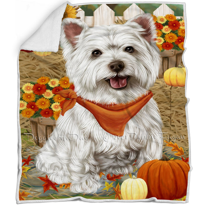 Fall Autumn Greeting West Highland Terrier Dog with Pumpkins Blanket BLNKT74073