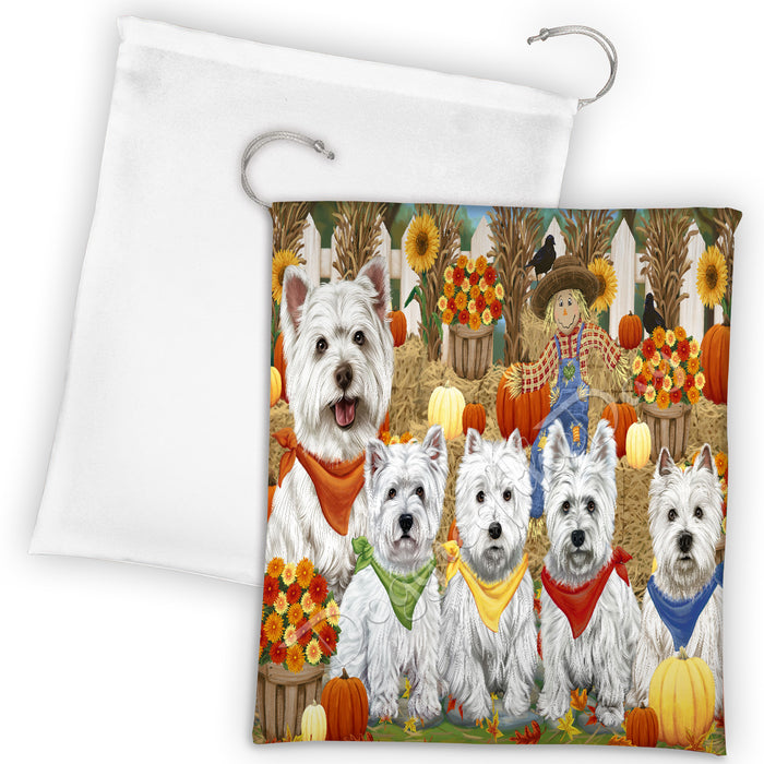 Fall Festive Harvest Time Gathering West Highland Terrier Dogs Drawstring Laundry or Gift Bag LGB48450