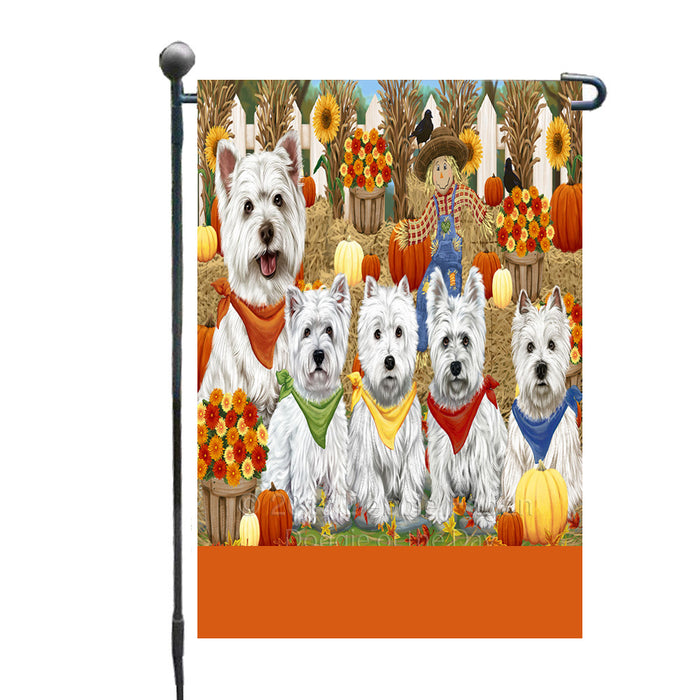Personalized Fall Festive Gathering West Highland Terrier Dogs with Pumpkins Custom Garden Flags GFLG-DOTD-A62096