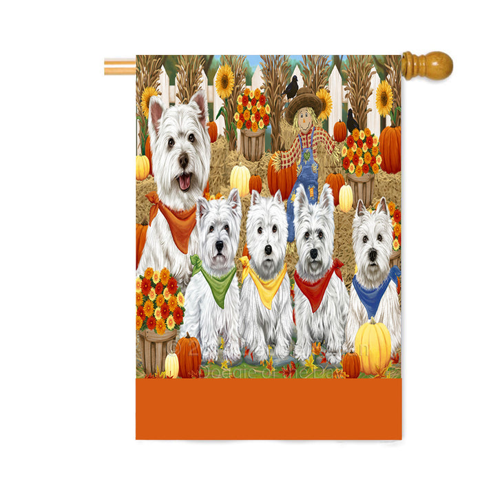 Personalized Fall Festive Gathering West Highland Terrier Dogs with Pumpkins Custom House Flag FLG-DOTD-A62152
