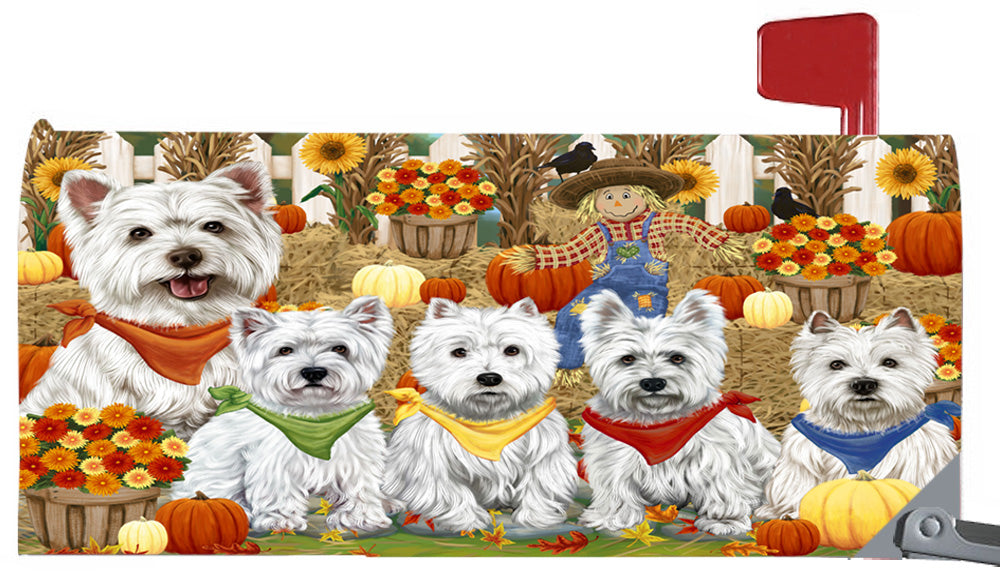 Fall Festive Harvest Time Gathering West Highland Terrier Dogs 6.5 x 19 Inches Magnetic Mailbox Cover Post Box Cover Wraps Garden Yard Décor MBC49126