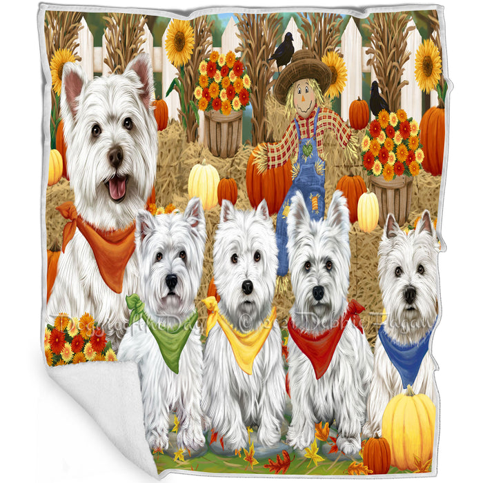 Fall Festive Gathering West Highland Terriers Dog with Pumpkins Blanket BLNKT73389