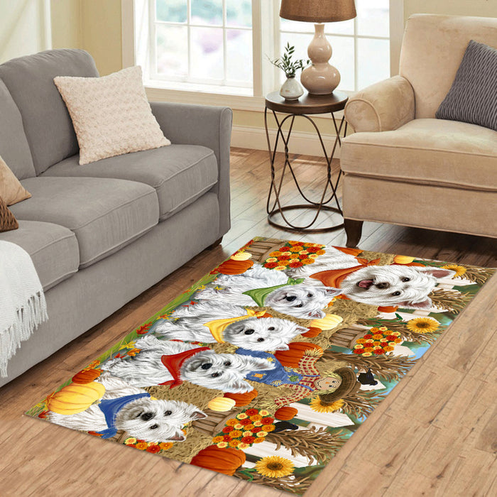 Fall Festive Harvest Time Gathering West Highland Terrier Dogs Area Rug