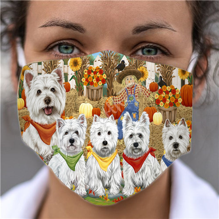 Fall Festive Harvest Time Gathering  West Highland Terrier Dogs Face Mask FM48583