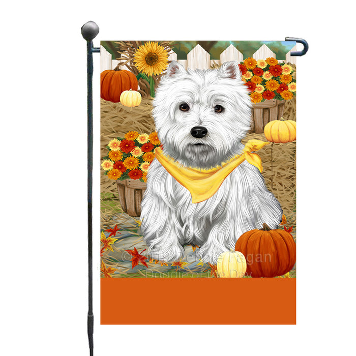 Personalized Fall Autumn Greeting West Highland Terrier Dog with Pumpkins Custom Garden Flags GFLG-DOTD-A62097