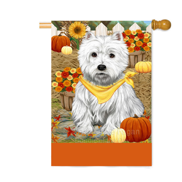 Personalized Fall Autumn Greeting West Highland Terrier Dog with Pumpkins Custom House Flag FLG-DOTD-A62153