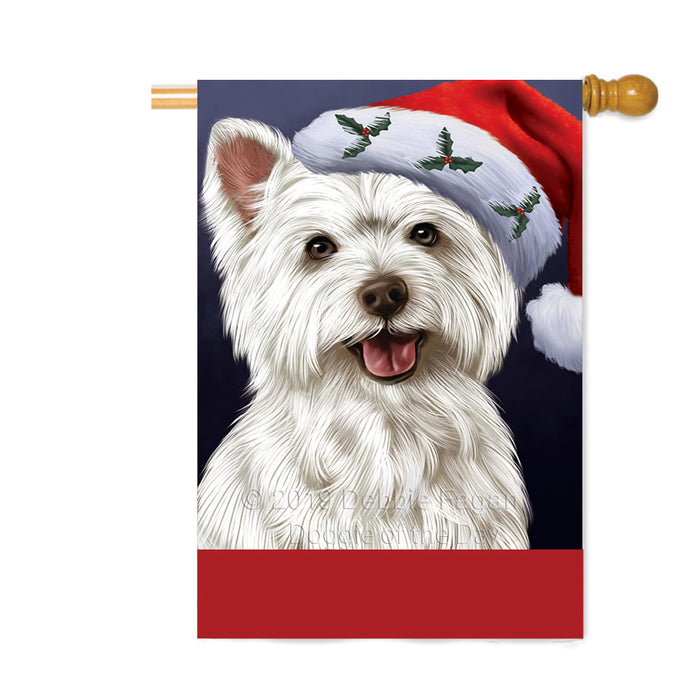 Personalized Christmas Holidays West Highland Terrier Dog Wearing Santa Hat Portrait Head Custom House Flag FLG-DOTD-A59923