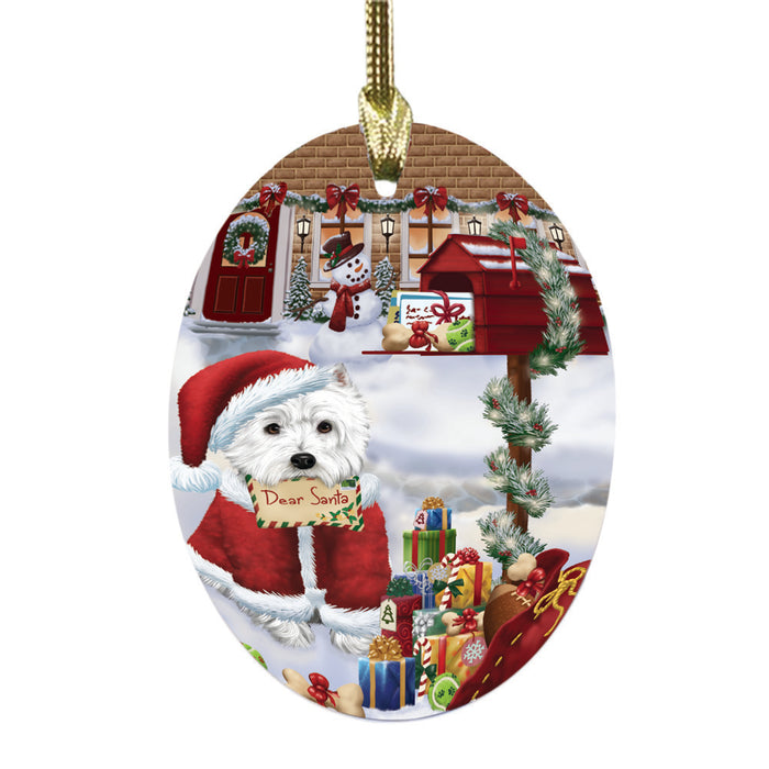 West Highland Terrier Dog Dear Santa Letter Christmas Holiday Mailbox Oval Glass Christmas Ornament OGOR49093