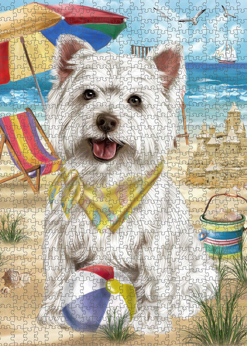 Pet Friendly Beach West Highland Terrier Dog Portrait Jigsaw Puzzle for Adults Animal Interlocking Puzzle Game Unique Gift for Dog Lover's with Metal Tin Box PZL471