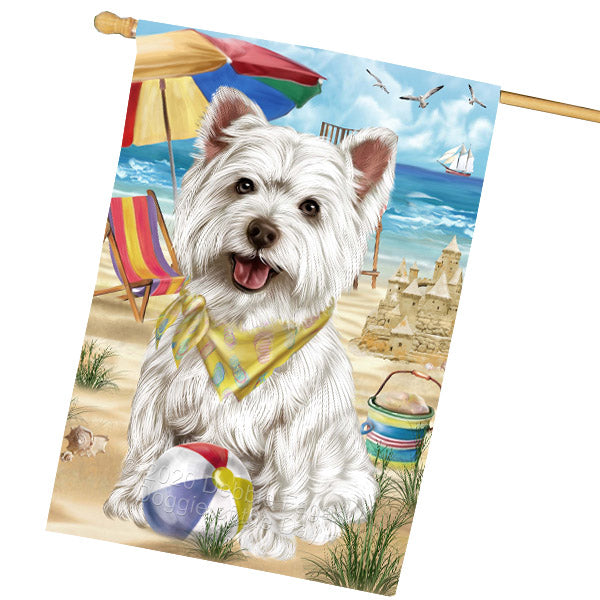 Pet Friendly Beach West Highland Terrier Dog House Flag Outdoor Decorative Double Sided Pet Portrait Weather Resistant Premium Quality Animal Printed Home Decorative Flags 100% Polyester FLG68940